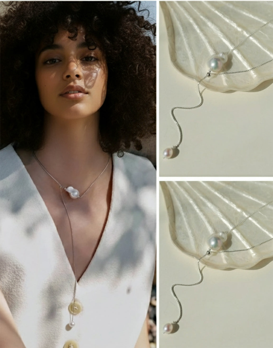 Adjustable Baroque Pearl Lariat Y-Chain Necklace