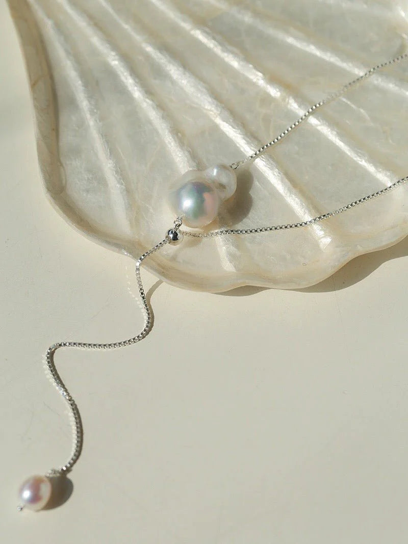Adjustable Baroque Pearl Lariat Y-Chain Necklace