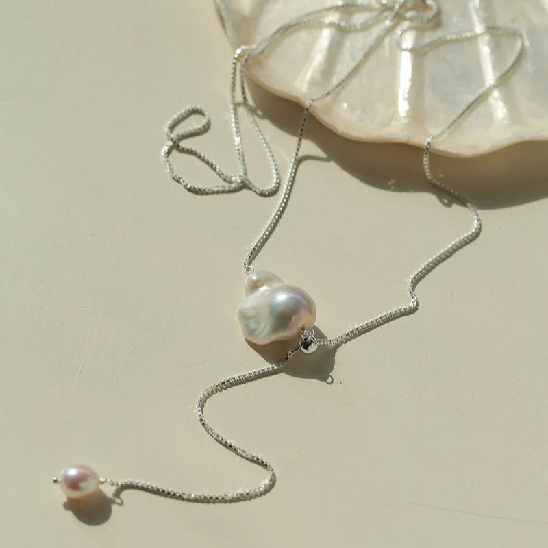 Adjustable Baroque Pearl Lariat Y-Chain Necklace
