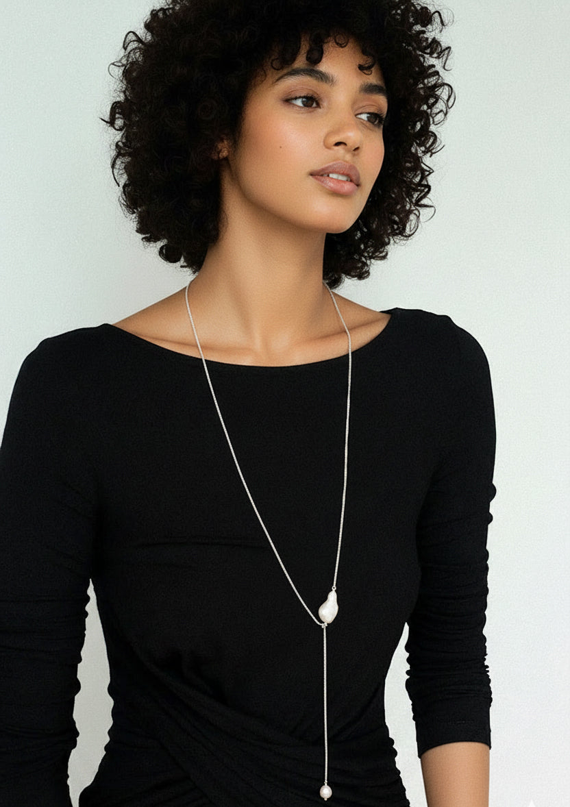 Adjustable Baroque Pearl Lariat Y-Chain Necklace